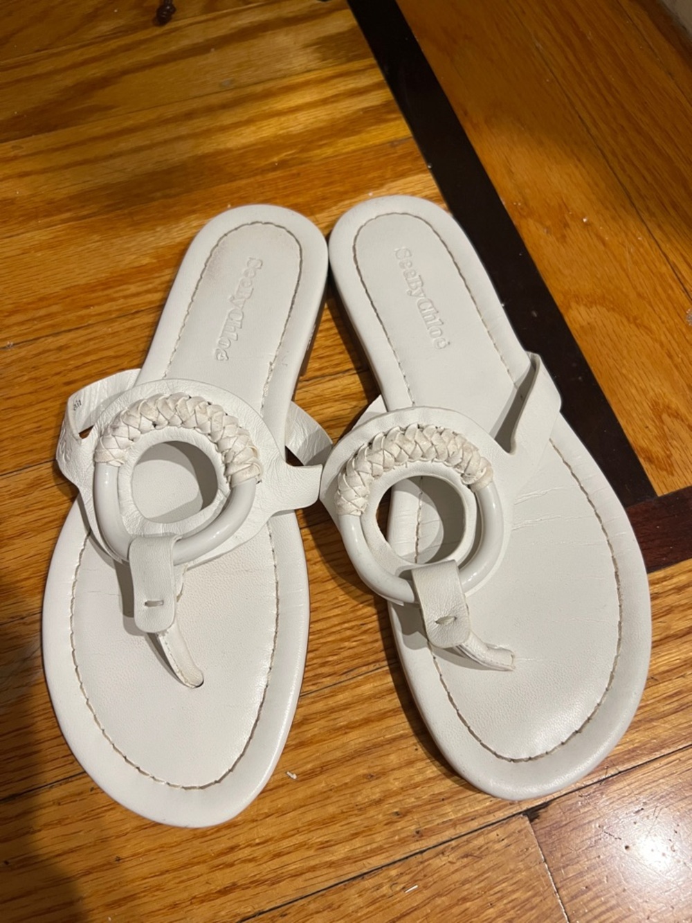 See By Chloé White Braided Ring Toe Thong Sandals